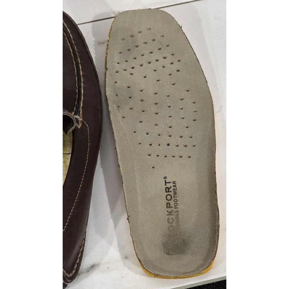 Rockport Driving Loafers Men 9.5 W Brown Leather Moccasin Washable Casual Resort